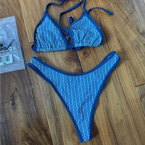 Frankie's Bikinis Blue Plaid Triangle Bikini